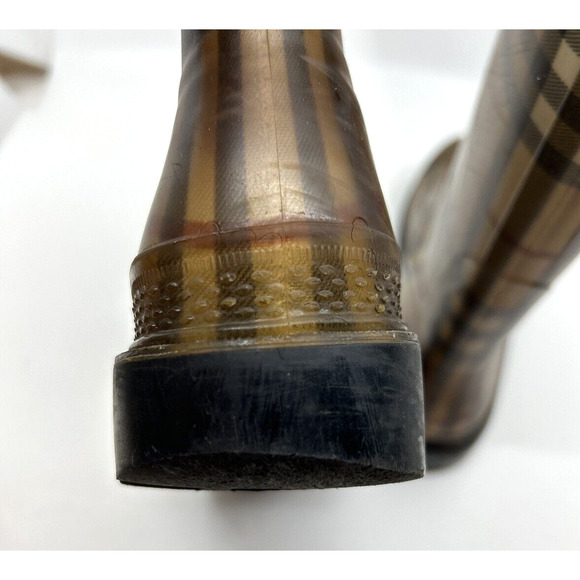 Burberry Rubber Rain Boots Women's Knee High Sz 7 Brown Novacheck Print Italy - Picture 5 of 9